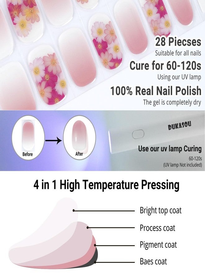 DUKASOU Semi Cured Gel Nail Strips, Spring Blossoms | 28 pcs Gel Nail Strips Work with Any UV Lamp, Salon Quality UV Nails Stickers, Easy to Apply for Home Nails DIY - Image 3